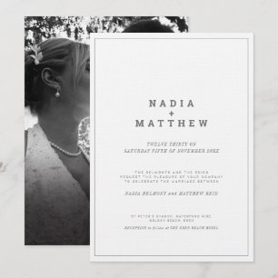 Invitation Mariage de photo numérique minimaliste gris blanc