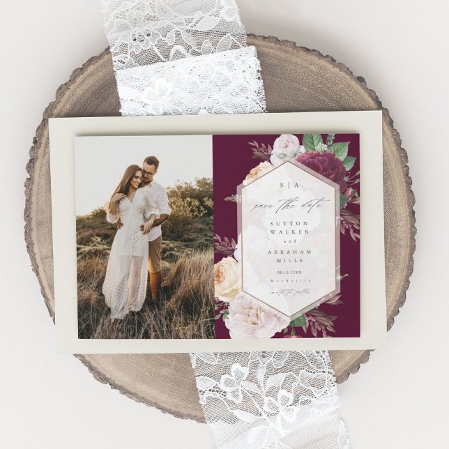 Invitation Mariage de photos botaniques florales Enregistrer  (Créateur téléchargé)