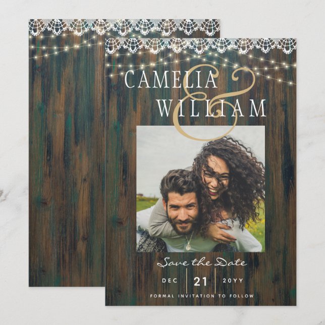 Invitation Mariage DE PHOTOS DE LA DERNIÈRE PHOTO EN BOIS RUS (Devant / Derrière)