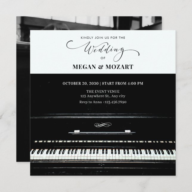 Invitation Mariage de piano classique (Devant / Derrière)