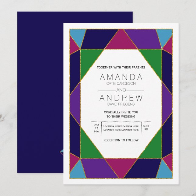 Invitation mariage de pierres gemmes géométriques Abstraites (Devant / Derrière)