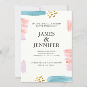 Invitation Mariage de pinceau rose et bleu