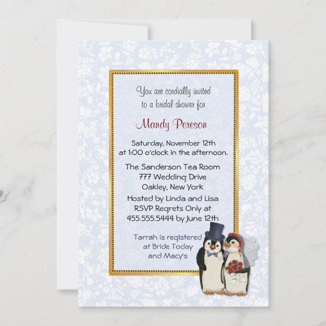 Invitation Mariage de pingouin - Fête des mariées (Devant)
