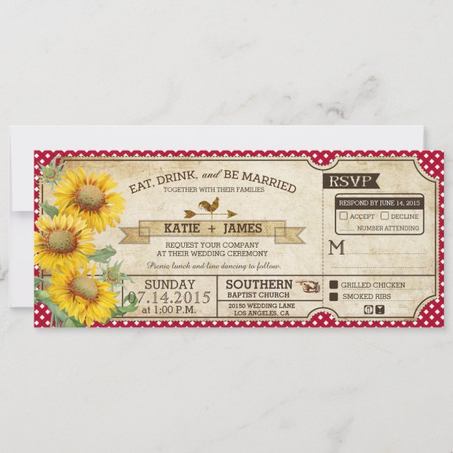 Invitation Mariage de pique-nique de pays de contrôle de (Devant)