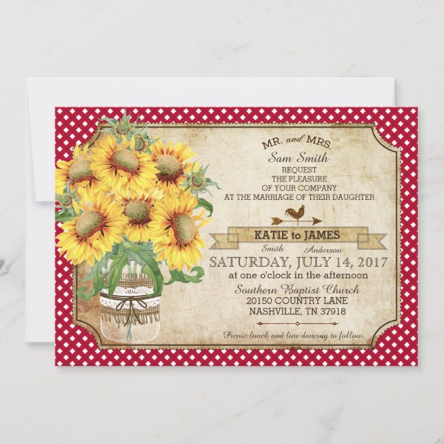 Invitation Mariage de pique-nique de pays de contrôle de (Devant)