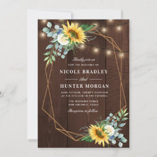 Invitation mariage de pivoine blanche de tournesol en bois ru
