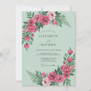 Invitation Mariage de Pivoine Magenta Menthe