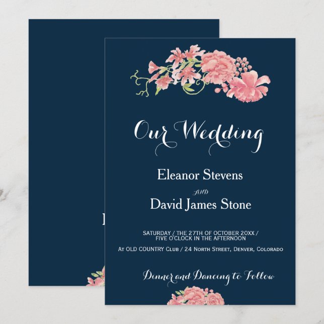 Invitation Mariage de pivoines à fleurs arrière - plans modif (Devant / Derrière)