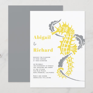 Invitation Mariage de plage à cheval, algues jaunes et gris