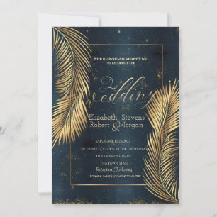 Invitation Mariage de plage aux feuilles de palmier dorées