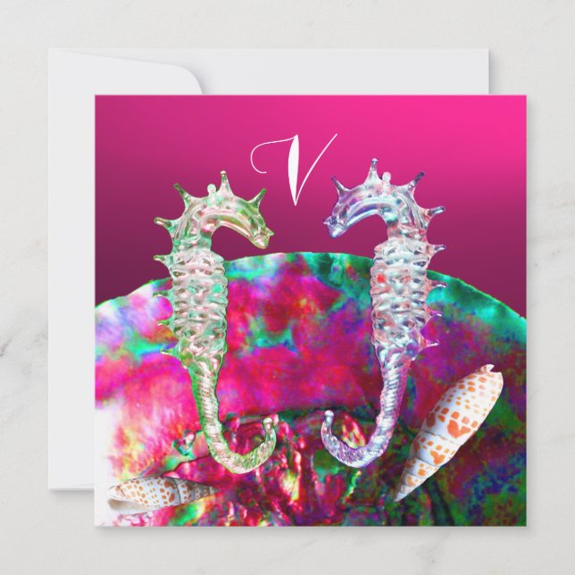 Invitation MARIAGE DE PLAGE AUX HIPPOCAMPI, Rose noir (Devant)