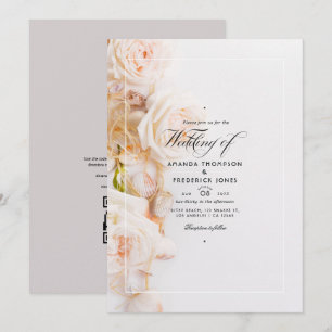 Invitation Mariage de plage avec QR Code RSVP Fleurs Élégante