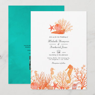 Invitation Mariage de plage avec QR Code RSVP Turquoise et Co