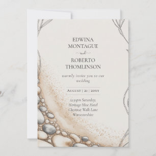 Invitation Mariage de plage avec sable et galets de l'héritag