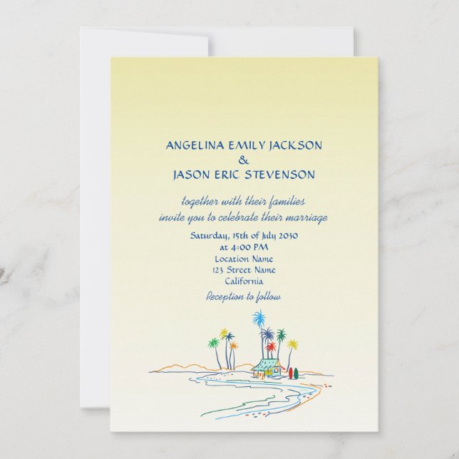 Invitation Mariage de plage coloré rétro (Devant)