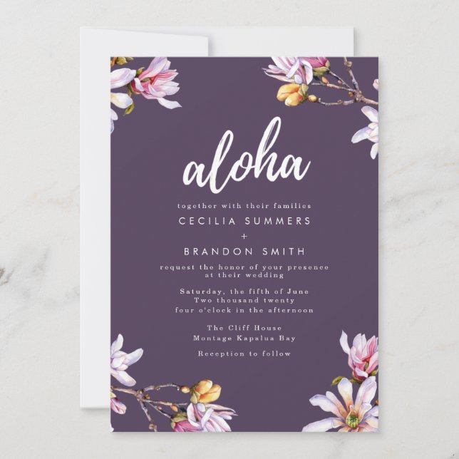 Invitation Mariage de plage de fleurs tropicales Aloha Hawaï (Devant)