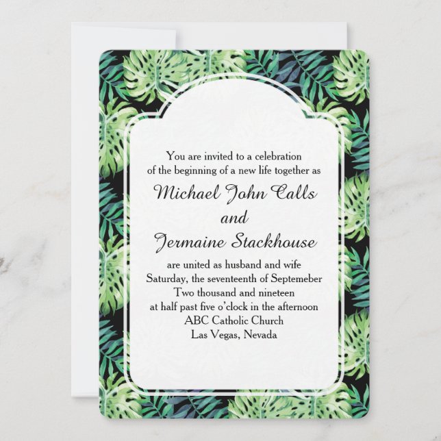 Invitation Mariage de plage de l'île d'Hawaiian Monsterra Del (Devant)