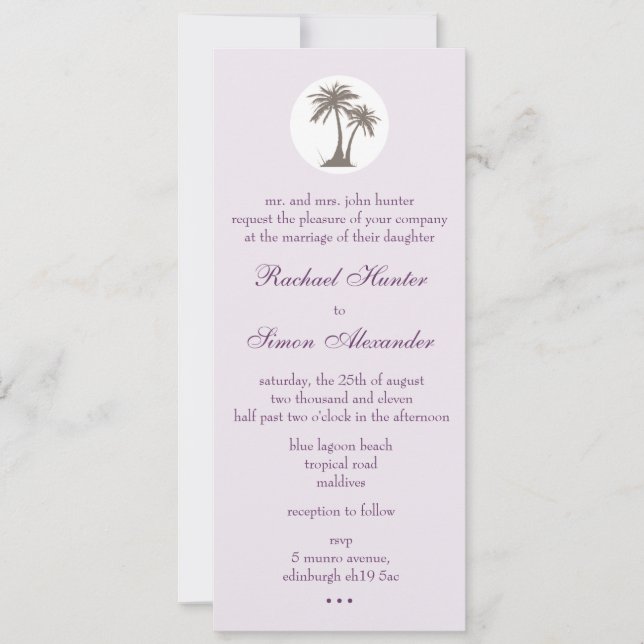 Invitation Mariage de plage de palmier Invitiation - (Devant)