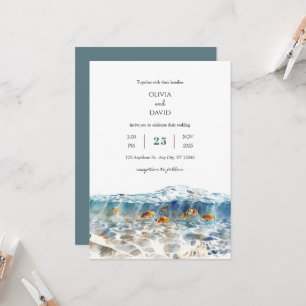 Invitation Mariage de plage de sable chatoyant de poissons tr