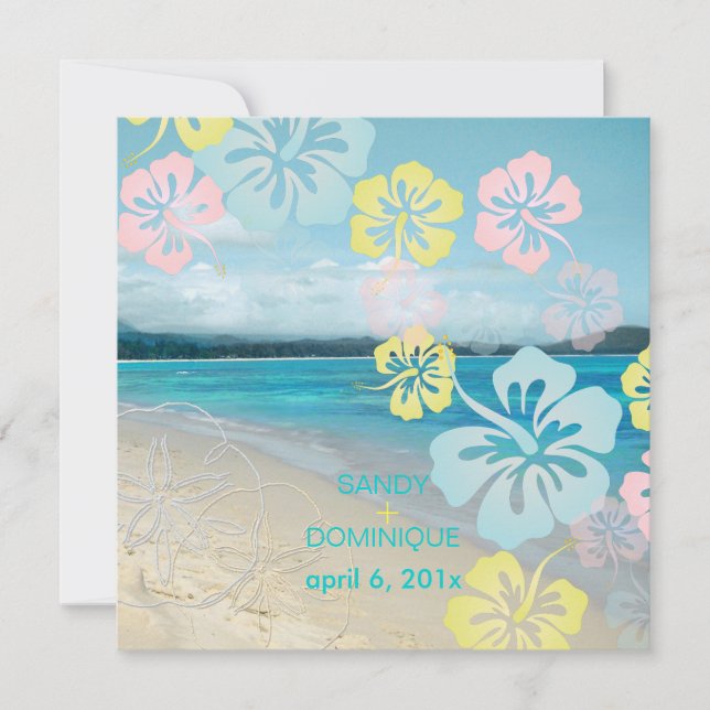 Invitation Mariage de plage de sable/d'hibiscus (Devant)