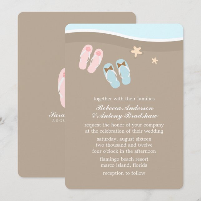 Invitation Mariage de plage de Son et ses Flip Flops (Devant / Derrière)
