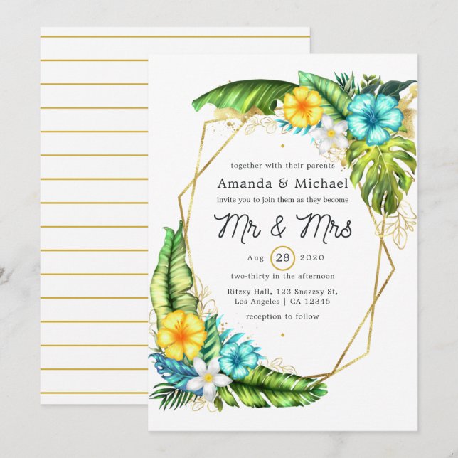 Invitation Mariage de plage d'été géométrique Aloha Tropical (Devant / Derrière)
