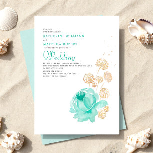 Invitation Mariage de plage d'été sarcelle clair et beige