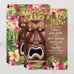 Invitation Mariage de plage d'été Tiki Hawaïen en bois