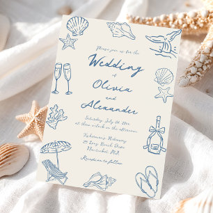 Invitation Mariage de plage doodle fantaisiste dessiné à la m