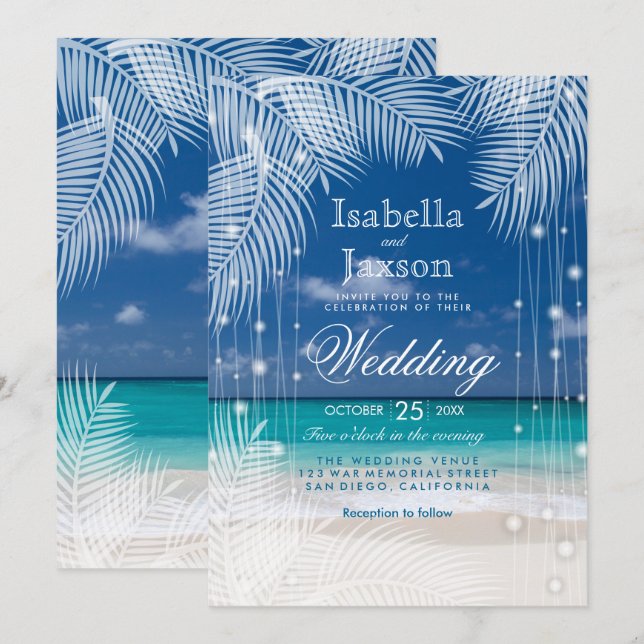 Invitation Mariage de plage en soirée (Devant / Derrière)