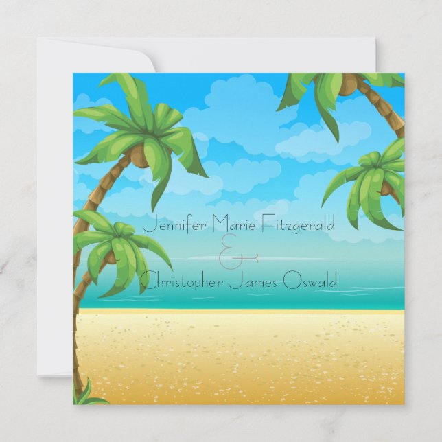 Invitation Mariage de plage et de palmiers tropicaux (Devant)