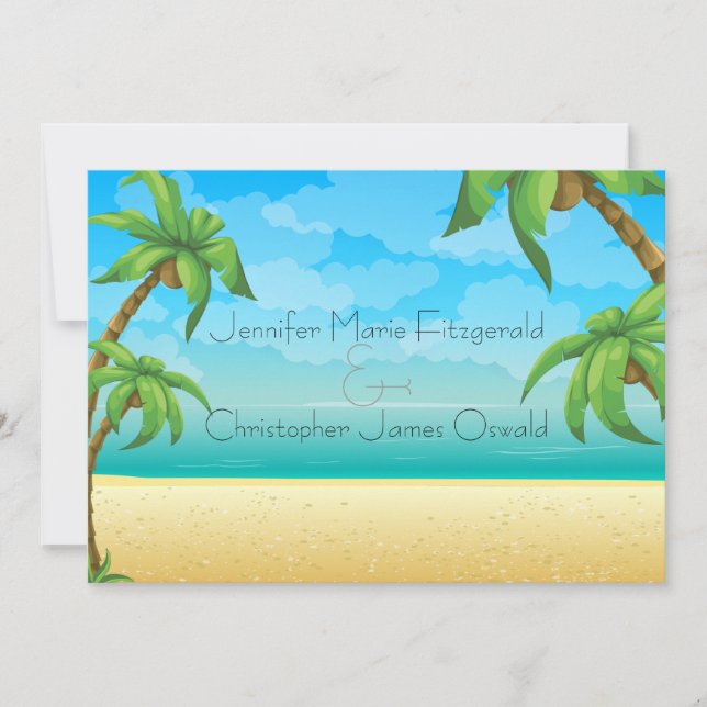 Invitation Mariage de plage et de palmiers tropicaux (Devant)