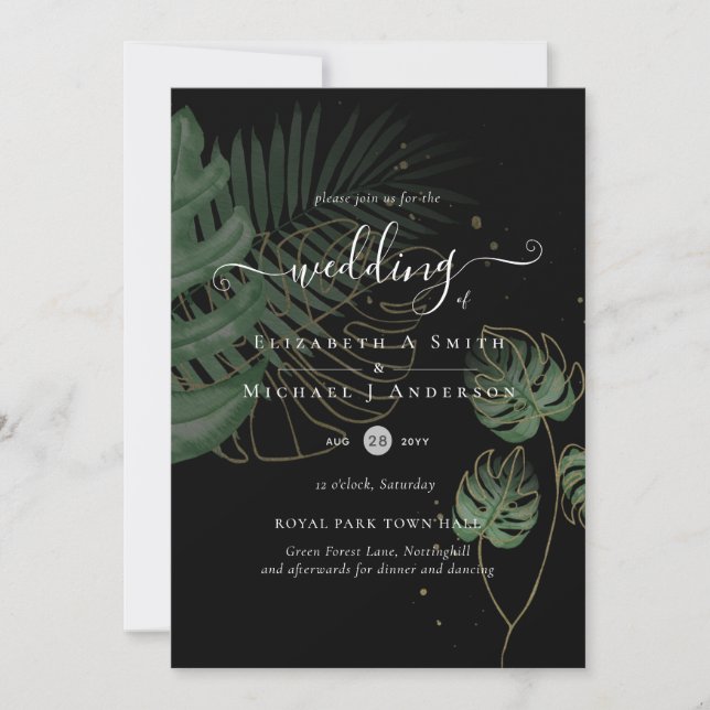 Invitation Mariage de plage Feuille de l'île tropicale Palm (Devant)