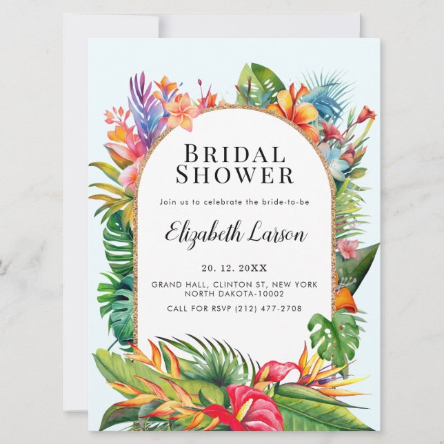 Invitation Mariage de plage fleurie Feuille tropicale (Devant)