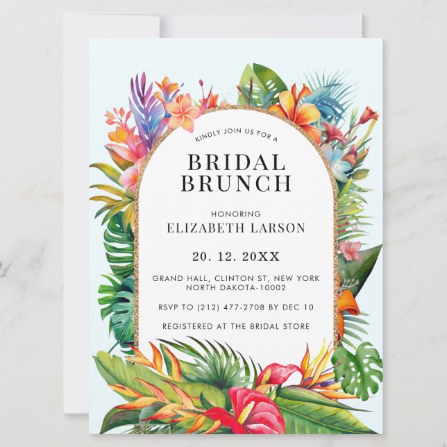 Invitation Mariage de plage fleurie Feuille tropicale (Devant)