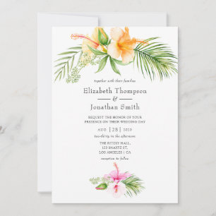 Invitation Mariage de plage florale tropicale à l'aquarelle