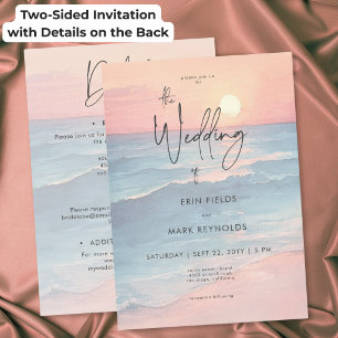 Invitation Mariage de plage moderne au coucher du soleil rect