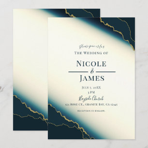 Invitation Mariage de plage moderne bleu marine et or