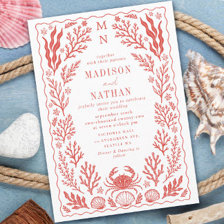 Invitation Mariage de plage océan coquille de crabe nautique