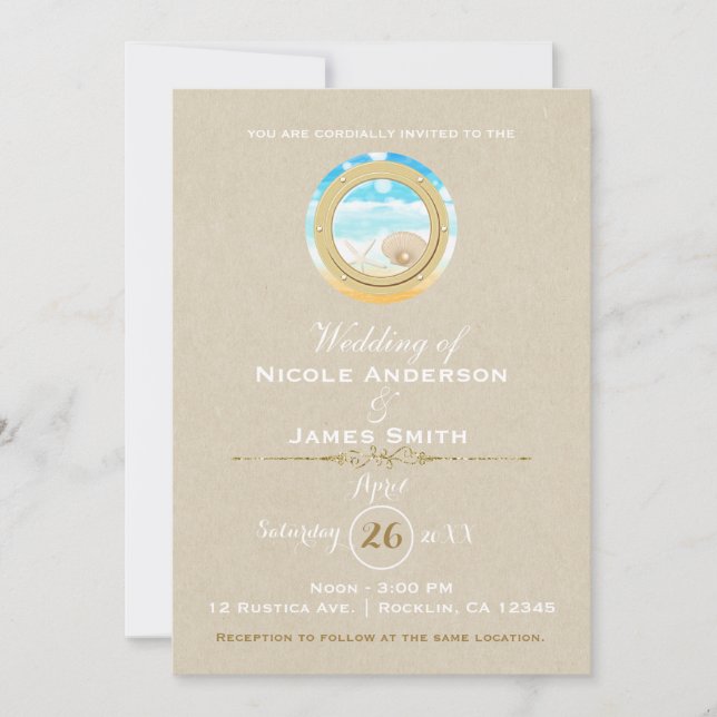 Invitation Mariage de plage rustique Kraft élégant moderne (Devant)