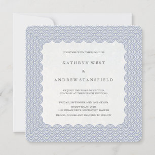 Invitation Mariage de plage Seigaiha avec tuile bleu violet