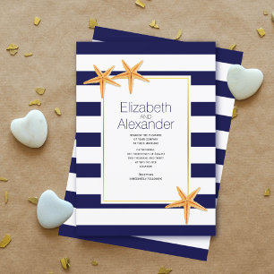 Invitation Mariage de plage Starfish et bleu marine rayures b