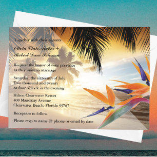 Invitation Mariage de plage Sunset Palm Trees Bird of Paradis