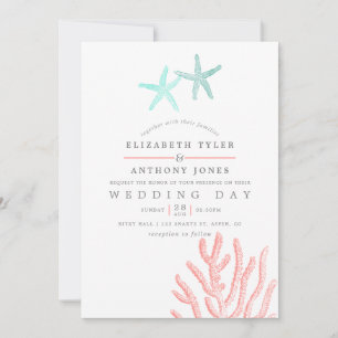 Invitation Mariage de plage sur le thème Turquoise et Corail