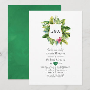 Invitation Mariage de plage tropical d'été Monogramme Aquarel