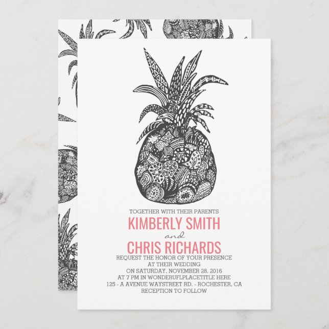 Invitation Mariage de plage tropicale à l'ananas (Devant / Derrière)
