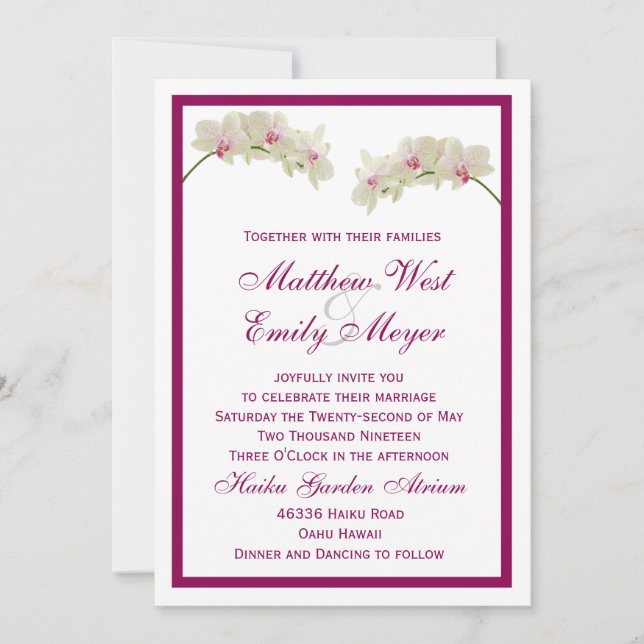 Invitation Mariage de plage tropicale aux fleurs d'orchidées  (Devant)