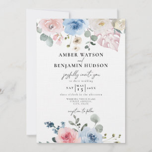 Invitation Mariage de plage tropicale rose pâle bleu clair
