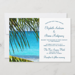 Invitation Mariage de plage tropicale turquoise avec encadrem