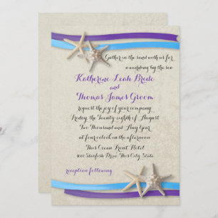 Invitation Mariage de Plage Violet et Bleu Poisson étoile et 